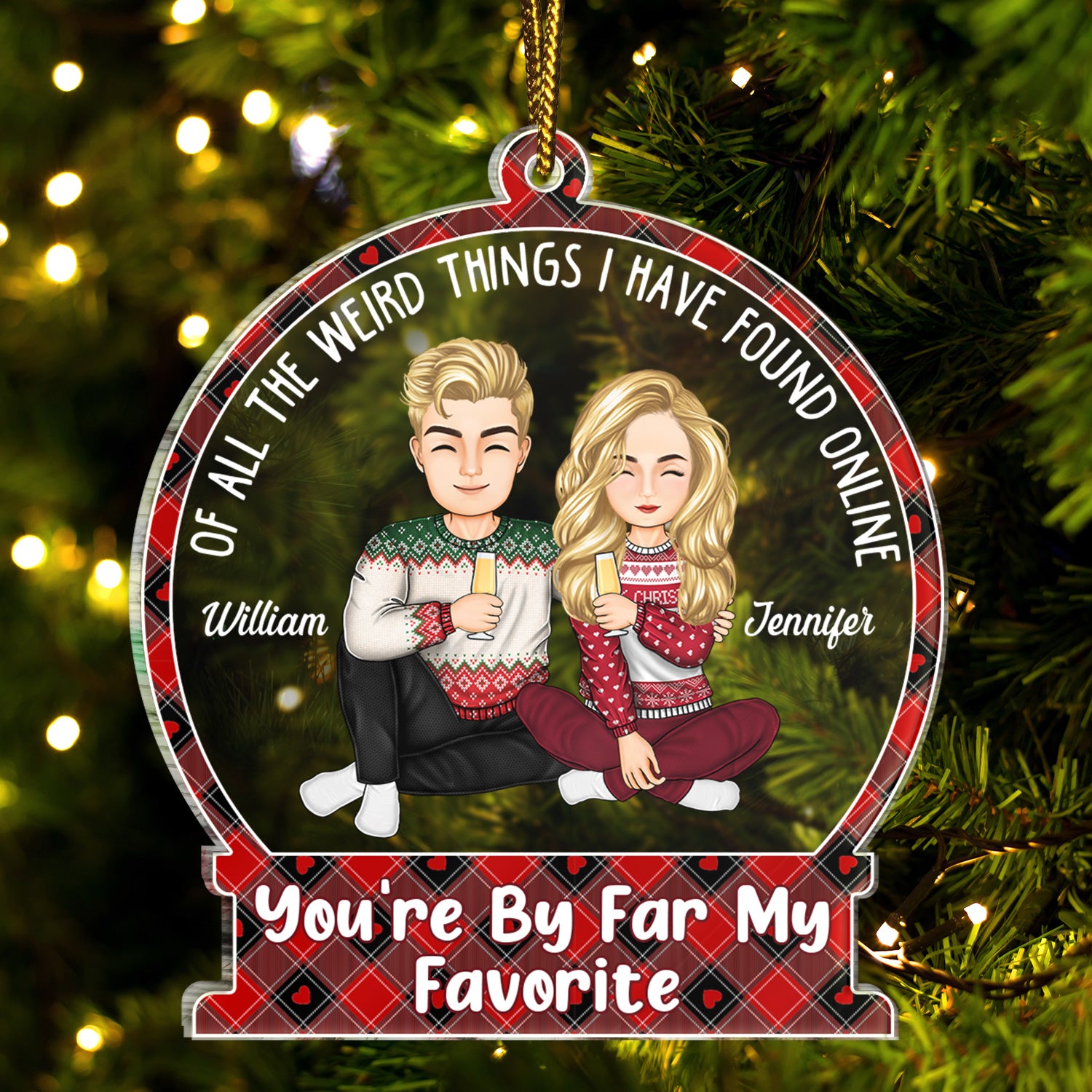 Of All The Weird Things Cartoon - Christmas Gift For Couples, Husband, Wife - Personalized Custom Shaped Acrylic Ornament