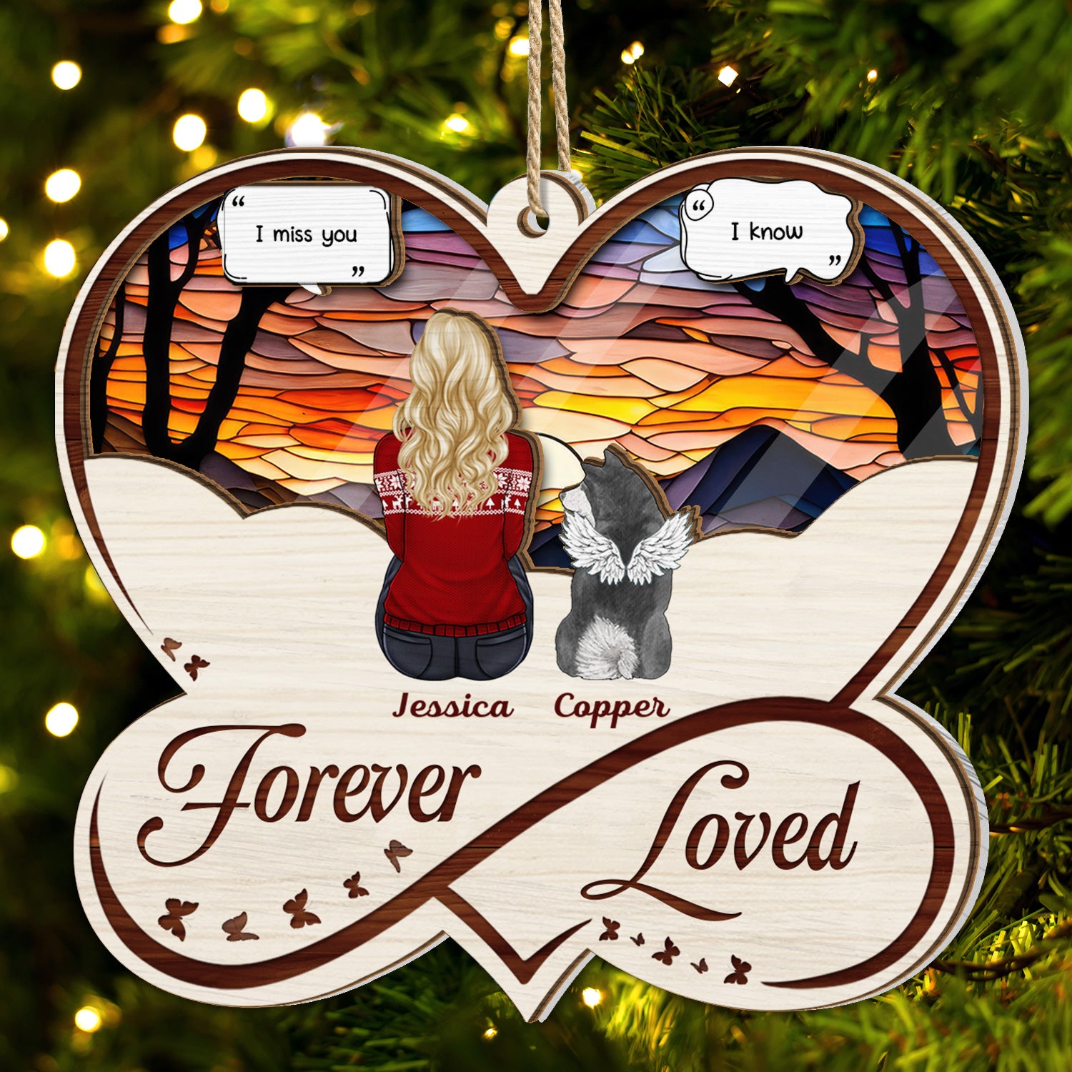 Forever Loved - Christmas Memorial Gift For Pet Lovers, Dog Mom, Dog Dad, Cat Mom, Cat Dad - Personalized Suncatcher Ornament