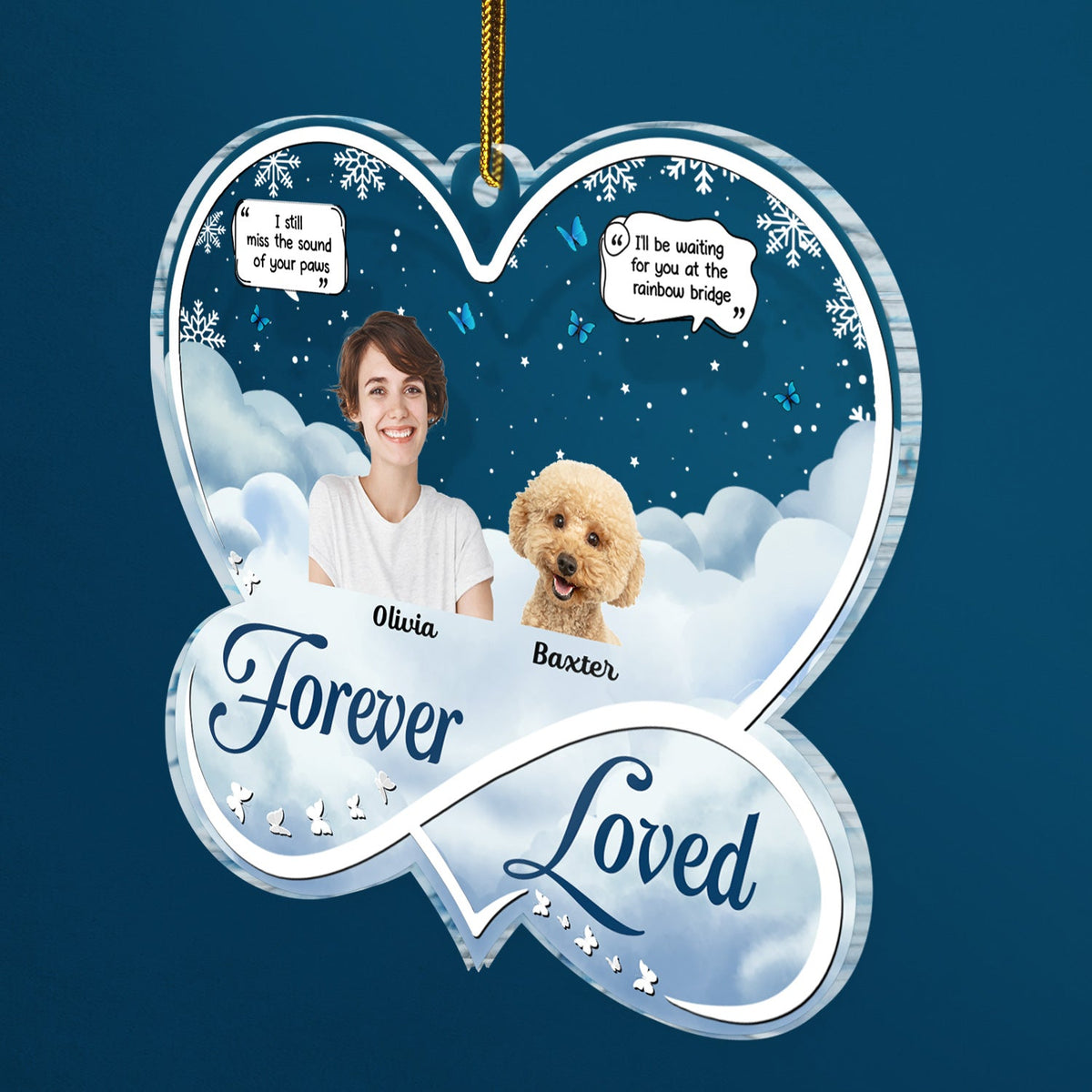 Custom Photo Forever Loved - Christmas Memorial Gift For Pet Lovers, Dog Mom, Dog Dad, Cat Mom, Cat Dad - Personalized Custom Shaped Acrylic Ornament