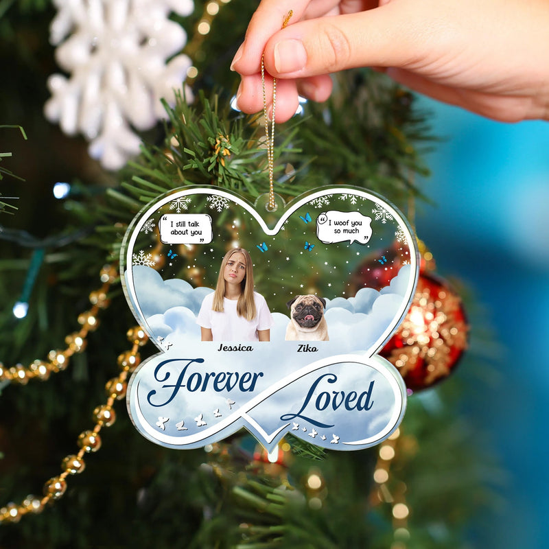Custom Photo Forever Loved - Christmas Memorial Gift For Pet Lovers, Dog Mom, Dog Dad, Cat Mom, Cat Dad - Personalized Custom Shaped Acrylic Ornament