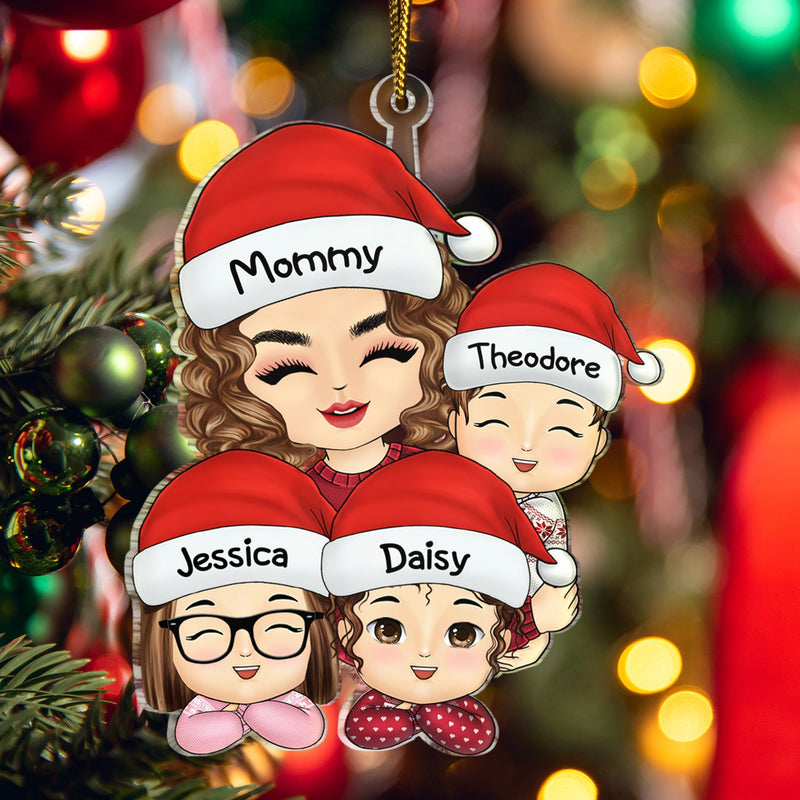 Grand-mère et maman embrassant leurs enfants – Cadeau de Noël pour petite-fille ou petit-fils – Décoration en acrylique découpée personnalisée