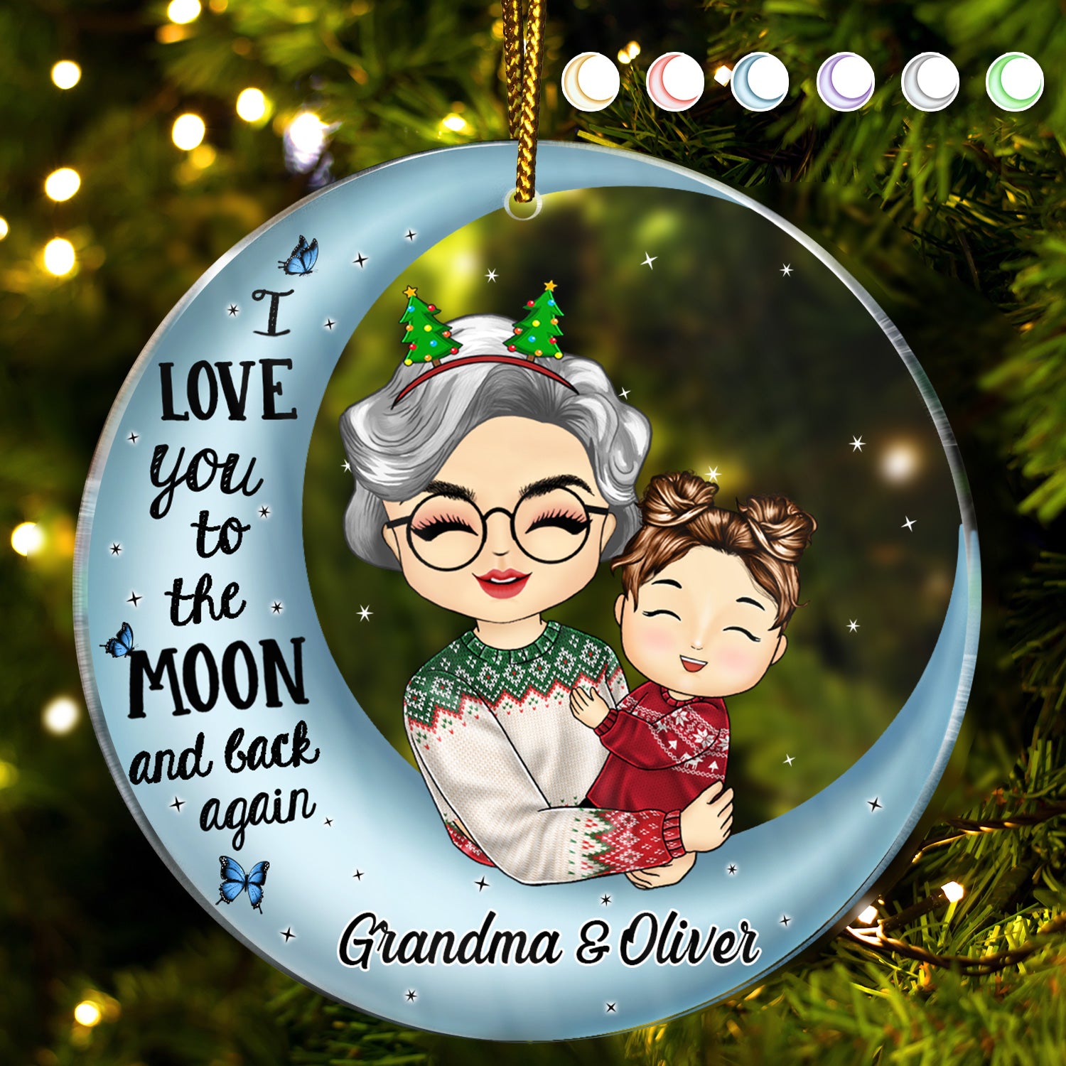 I Love You To The Moon And Back Grandma Mom - Christmas Gift For Grandmother, Mother, Grandkids - Personalized Circle Acrylic Ornament