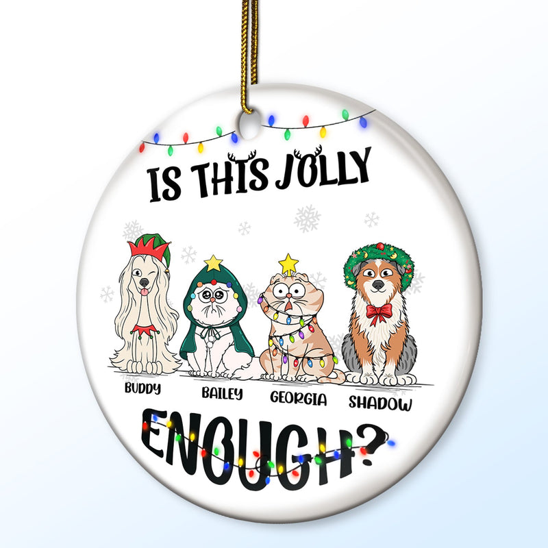 Is This Jolly Enough - Funny, Christmas Gift For Cat Lover, Dog Lover, Pet Owner - Personalized Circle Ceramic Ornament