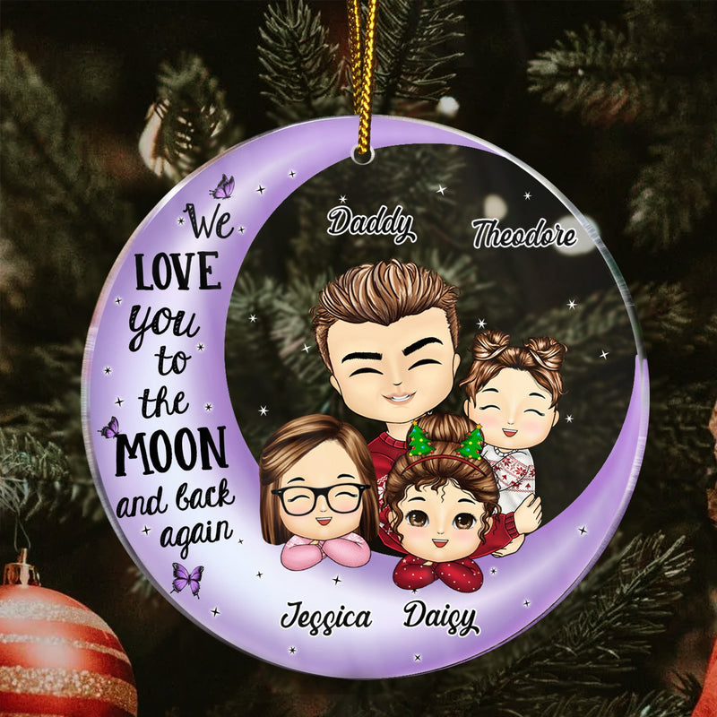 I Love You To The Moon And Back Grandpa Dad - Christmas Gift For Grandfather, Father, Grandkids - Personalized Circle Acrylic Ornament