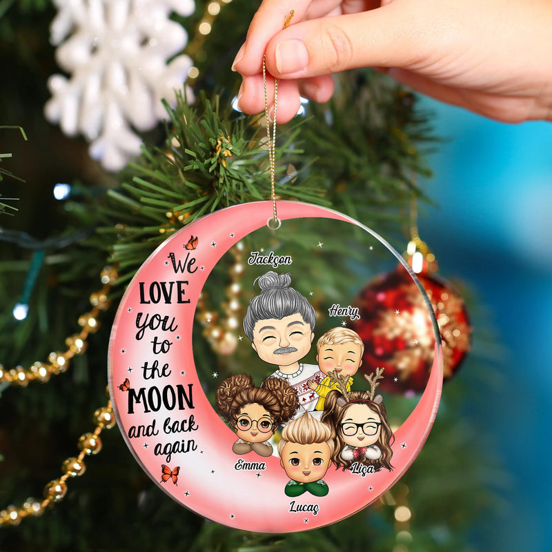 I Love You To The Moon And Back Grandpa Dad - Christmas Gift For Grandfather, Father, Grandkids - Personalized Circle Acrylic Ornament