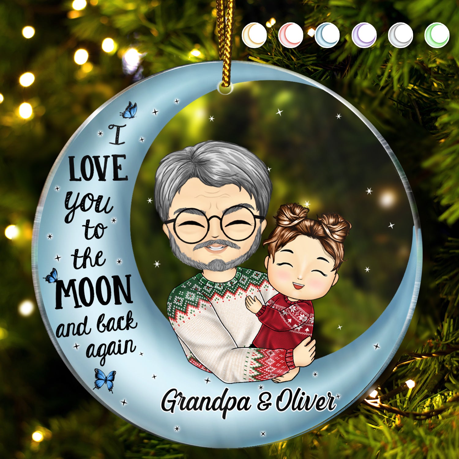 I Love You To The Moon And Back Grandpa Dad - Christmas Gift For Grandfather, Father, Grandkids - Personalized Circle Acrylic Ornament