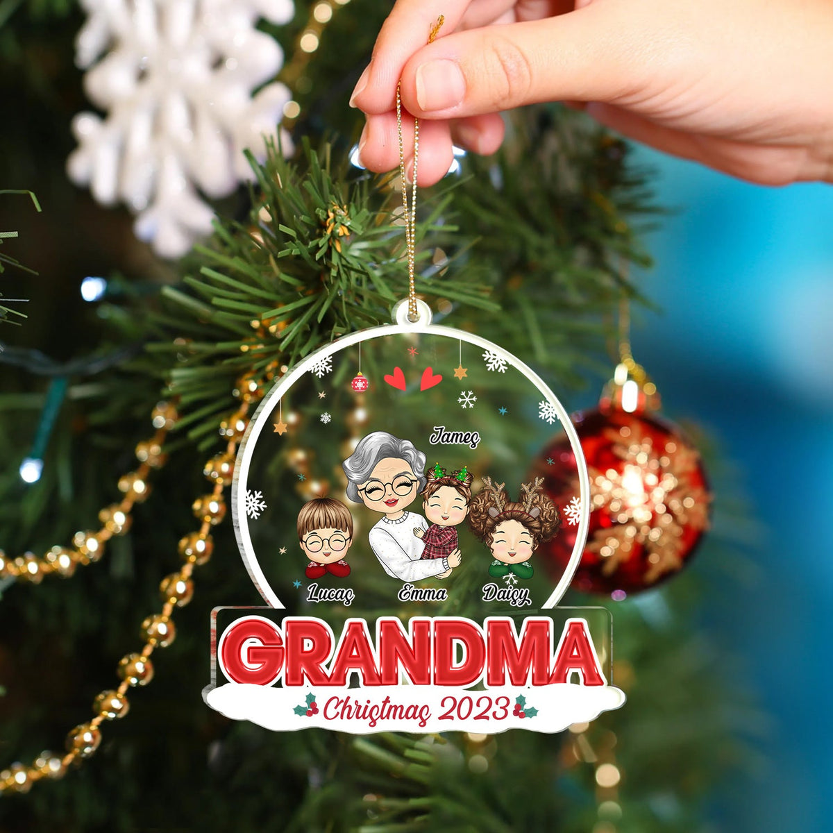 Grandkids Nana Mommy - Christmas Gift For Grandma, Mother, Aunt - Personalized Custom Shaped Acrylic Ornament