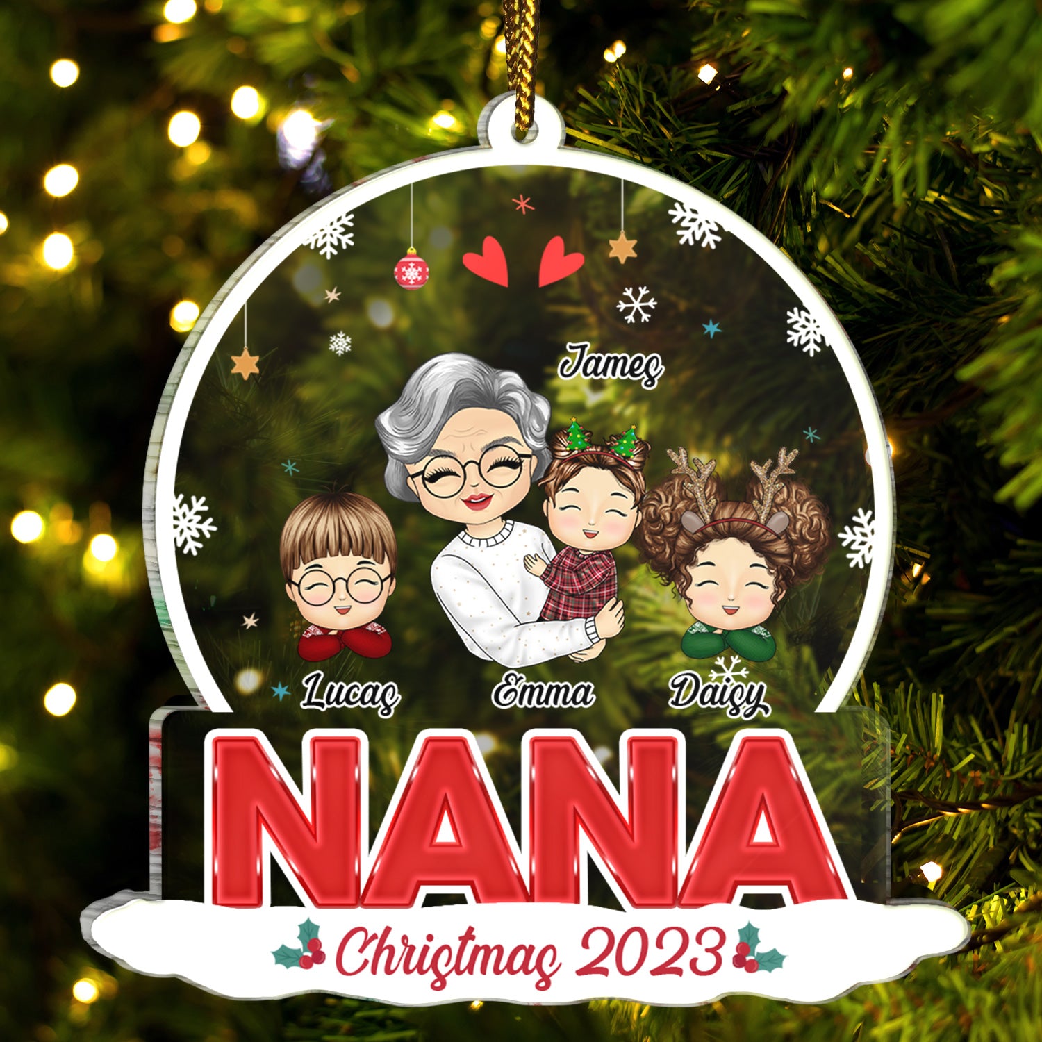 Grandkids Nana Mommy - Christmas Gift For Grandma, Mother, Aunt - Personalized Custom Shaped Acrylic Ornament