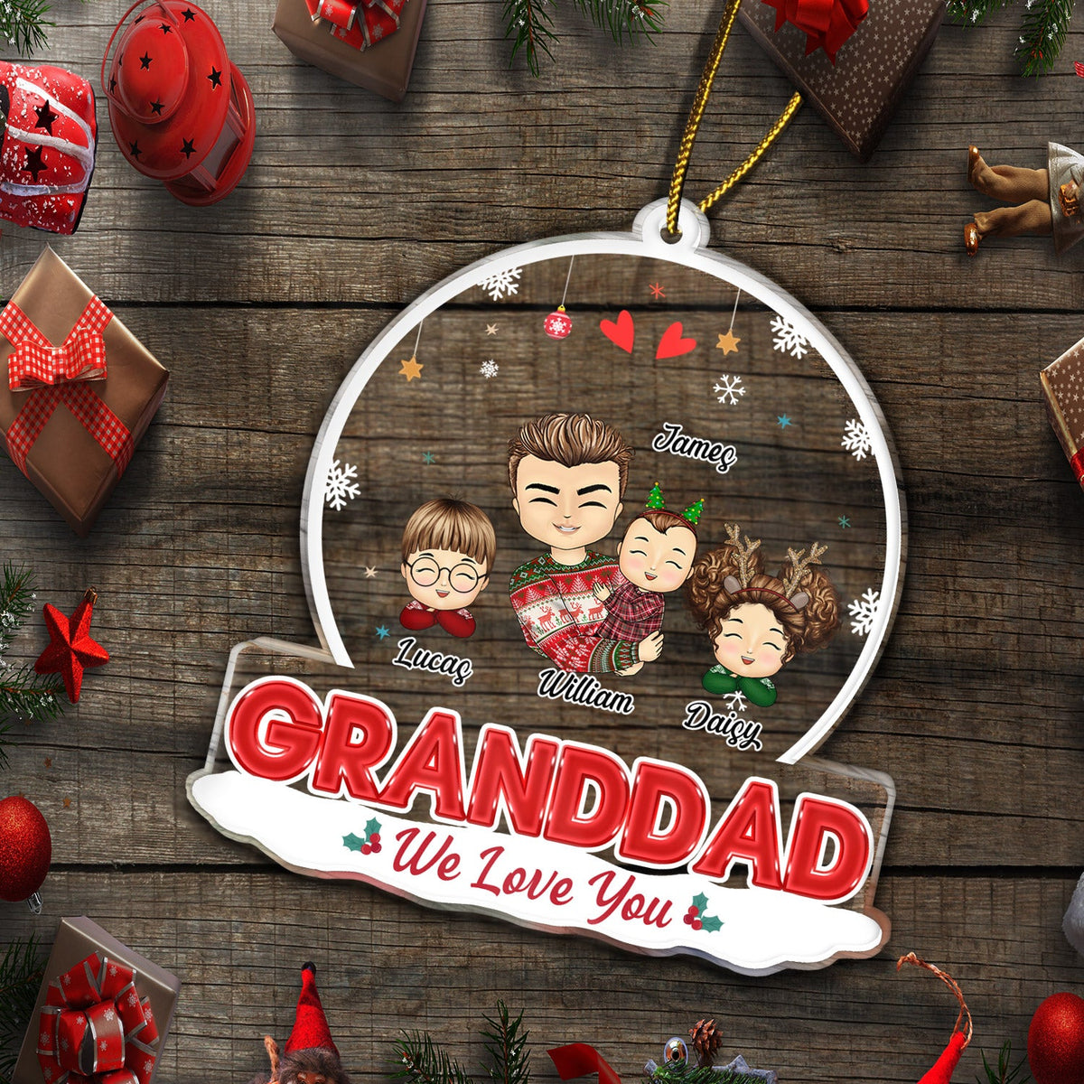 Grandkids Papa Daddy - Christmas Gift For Grandpa, Father, Uncle - Personalized Custom Shaped Acrylic Ornament
