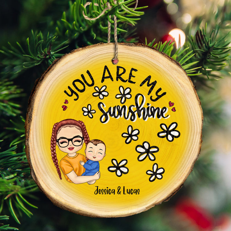 Vous êtes mes petits-enfants rayon de soleil - Cadeau de Noël pour grand-mère, mère et petits-enfants - Ornement en tranche de bois personnalisé