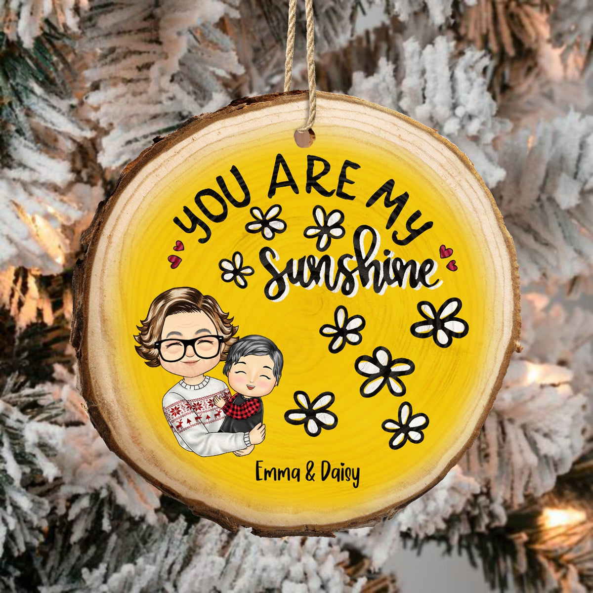 Vous êtes mes petits-enfants rayon de soleil - Cadeau de Noël pour grand-mère, mère et petits-enfants - Ornement en tranche de bois personnalisé