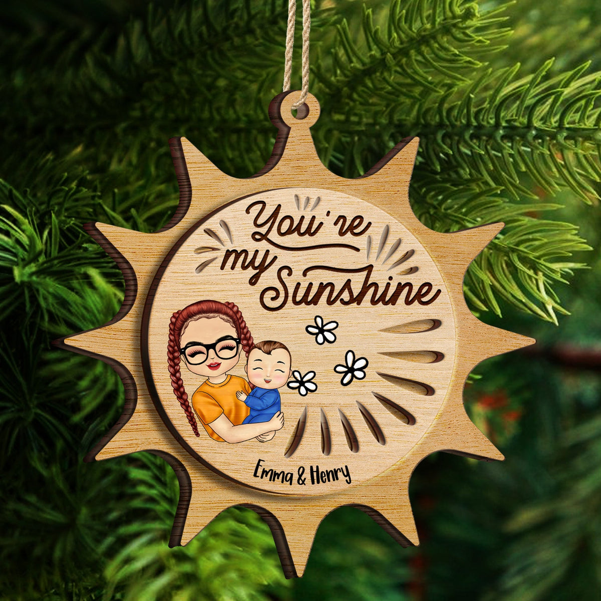 You Are My Sunshine Grandkids - Christmas Gift For Grandmother, Mother, Grandkids - Personalized 2-Layered Wooden Ornament