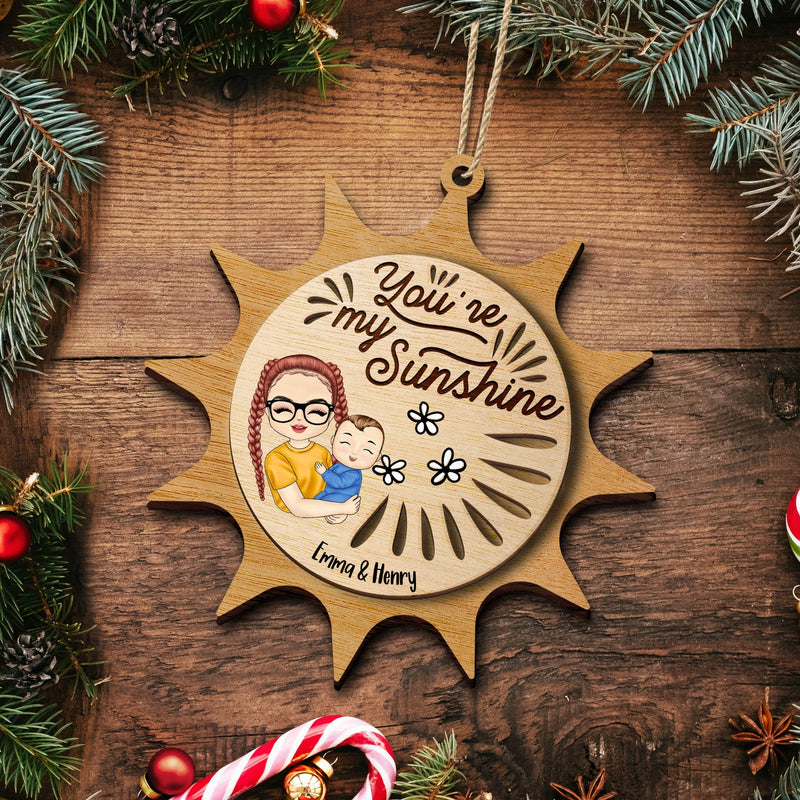 You Are My Sunshine Grandkids - Christmas Gift For Grandmother, Mother, Grandkids - Personalized 2-Layered Wooden Ornament
