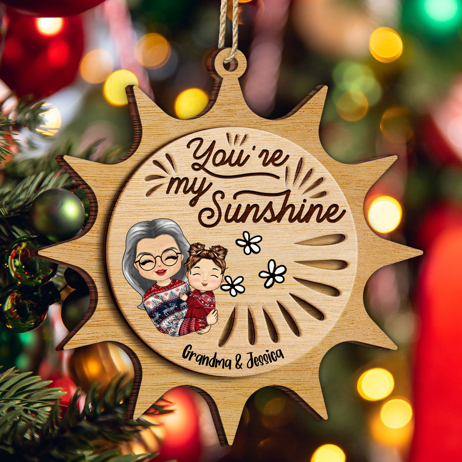 You Are My Sunshine Grandkids - Christmas Gift For Grandmother, Mother, Grandkids - Personalized 2-Layered Wooden Ornament