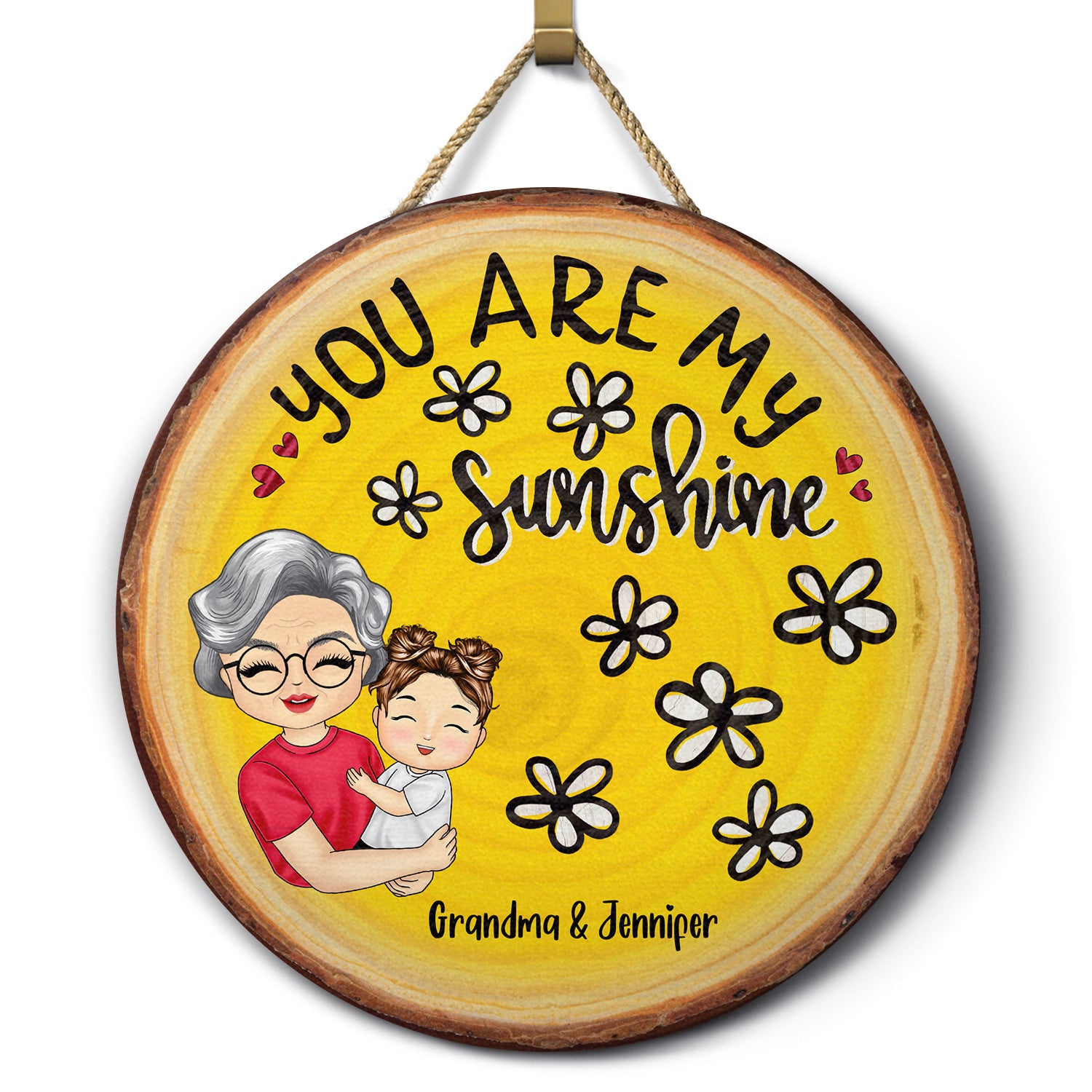 You Are My Sunshine Grandkids - Gift For Grandmother, Mother, Grandkids - Personalized Wood Circle Sign