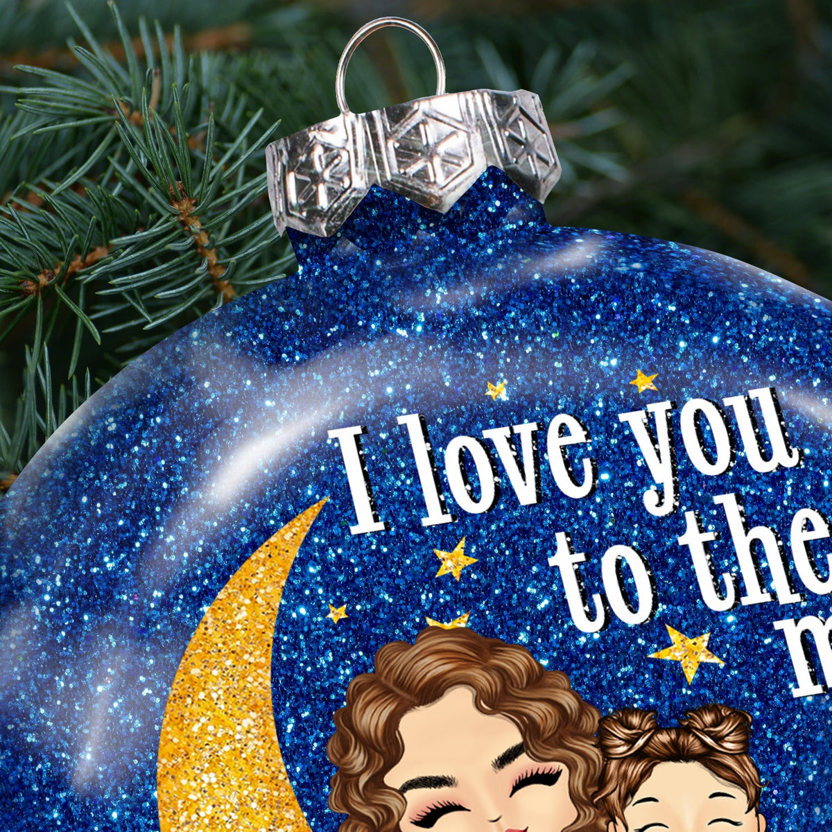 I Love You To The Moon And Back Grandma Mom - Christmas Gift For Grandmother, Mother, Grandkids - Personalized Glitter Plastic Ornament