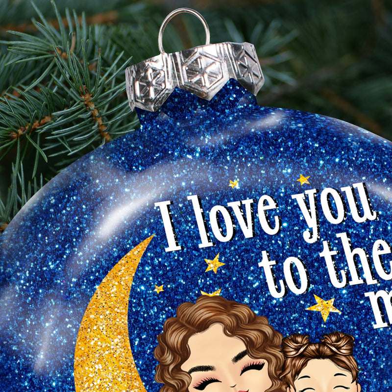 I Love You To The Moon And Back Grandma Mom - Christmas Gift For Grandmother, Mother, Grandkids - Personalized Glitter Plastic Ornament