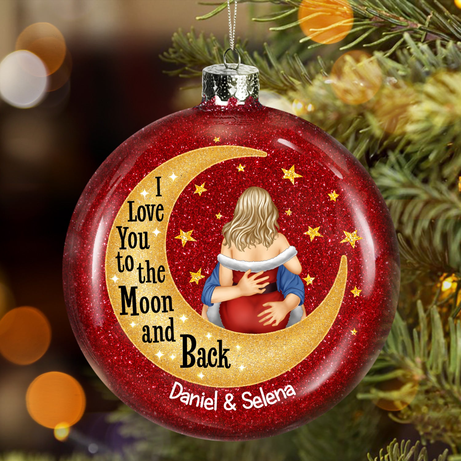 I Love You To The Moon And Back - Christmas Gift For Couples, Husband And Wife - Personalized Glitter Plastic Ornament