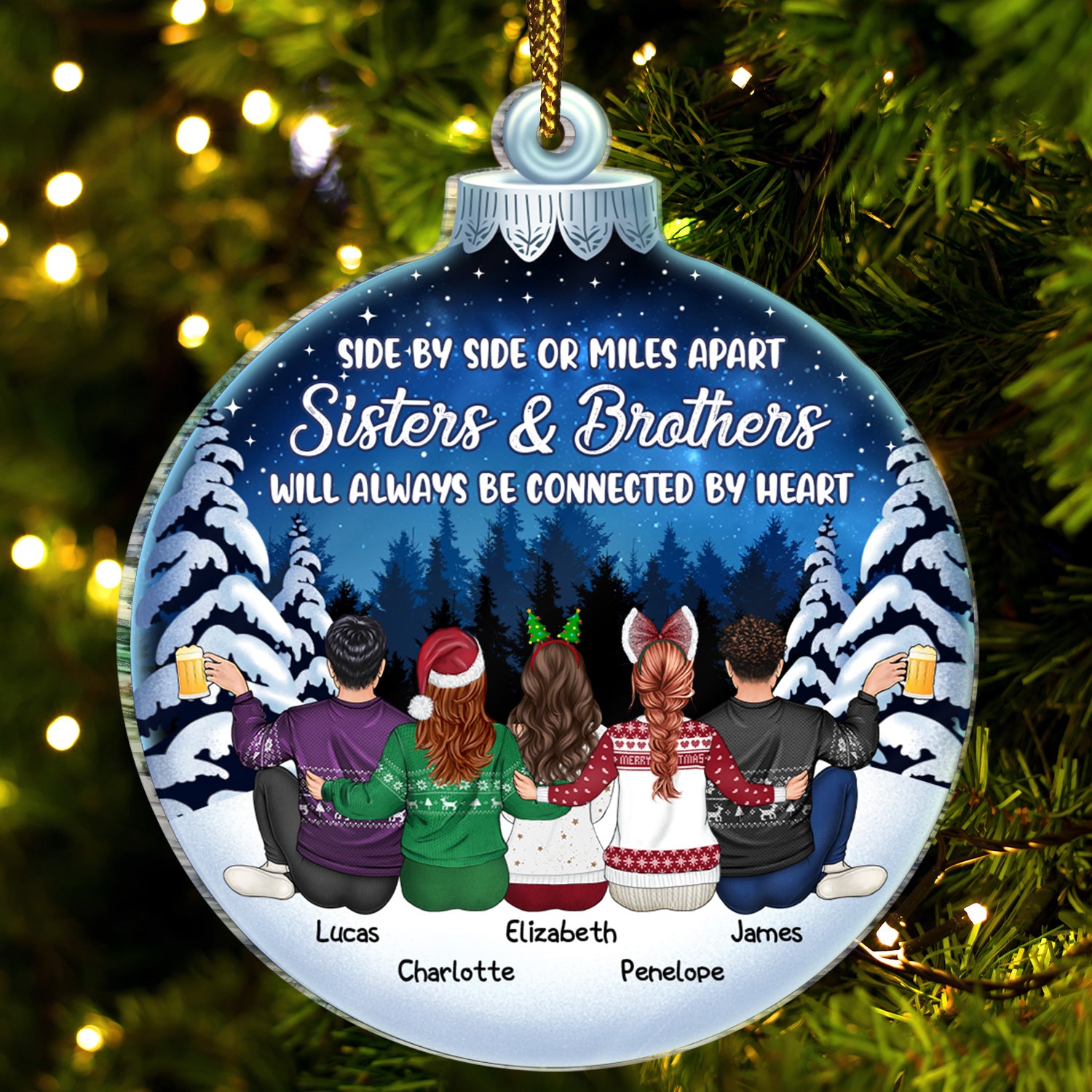 Side By Side Or Miles Apart Sisters And Brothers - Christmas Gift For Besties, Best Friends, Siblings - Personalized Custom Shaped Acrylic Ornament