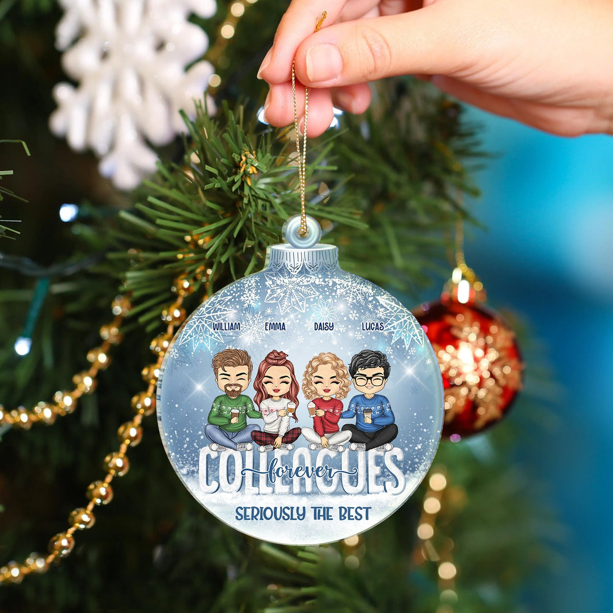 Besties Best Team Forever - Christmas Gift For Colleagues, Sisters, Brothers, Siblings, Best Friends - Personalized Custom Shaped Acrylic Ornament