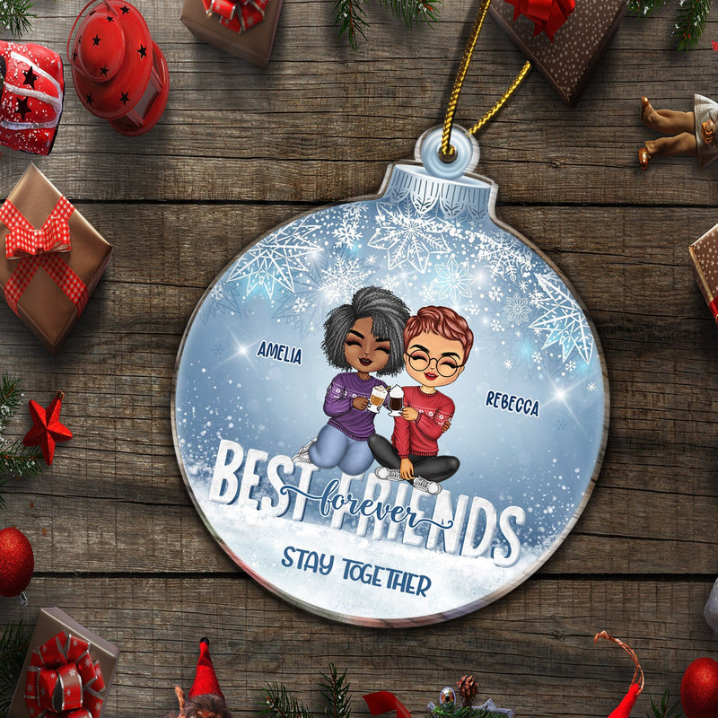 Besties Best Team Forever - Christmas Gift For Colleagues, Sisters, Brothers, Siblings, Best Friends - Personalized Custom Shaped Acrylic Ornament