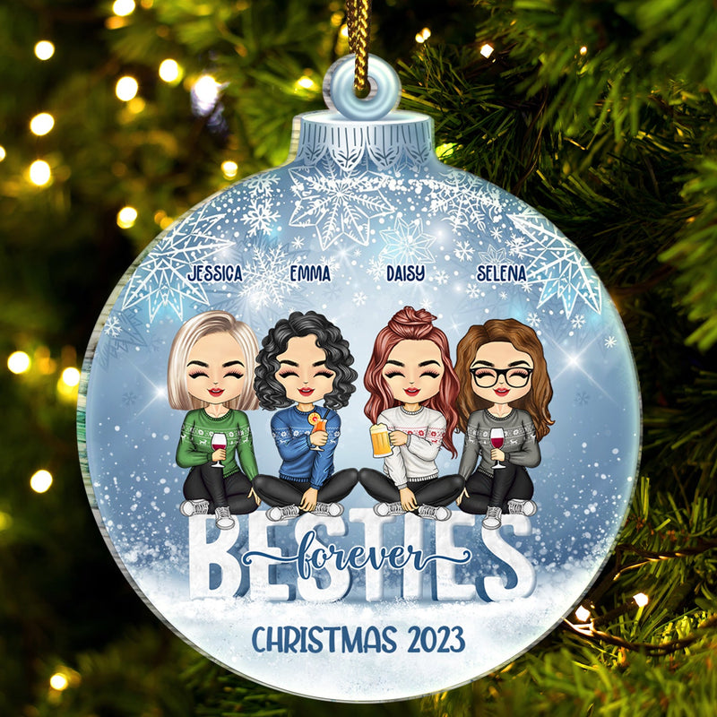 Besties Best Team Forever - Christmas Gift For Colleagues, Sisters, Brothers, Siblings, Best Friends - Personalized Custom Shaped Acrylic Ornament