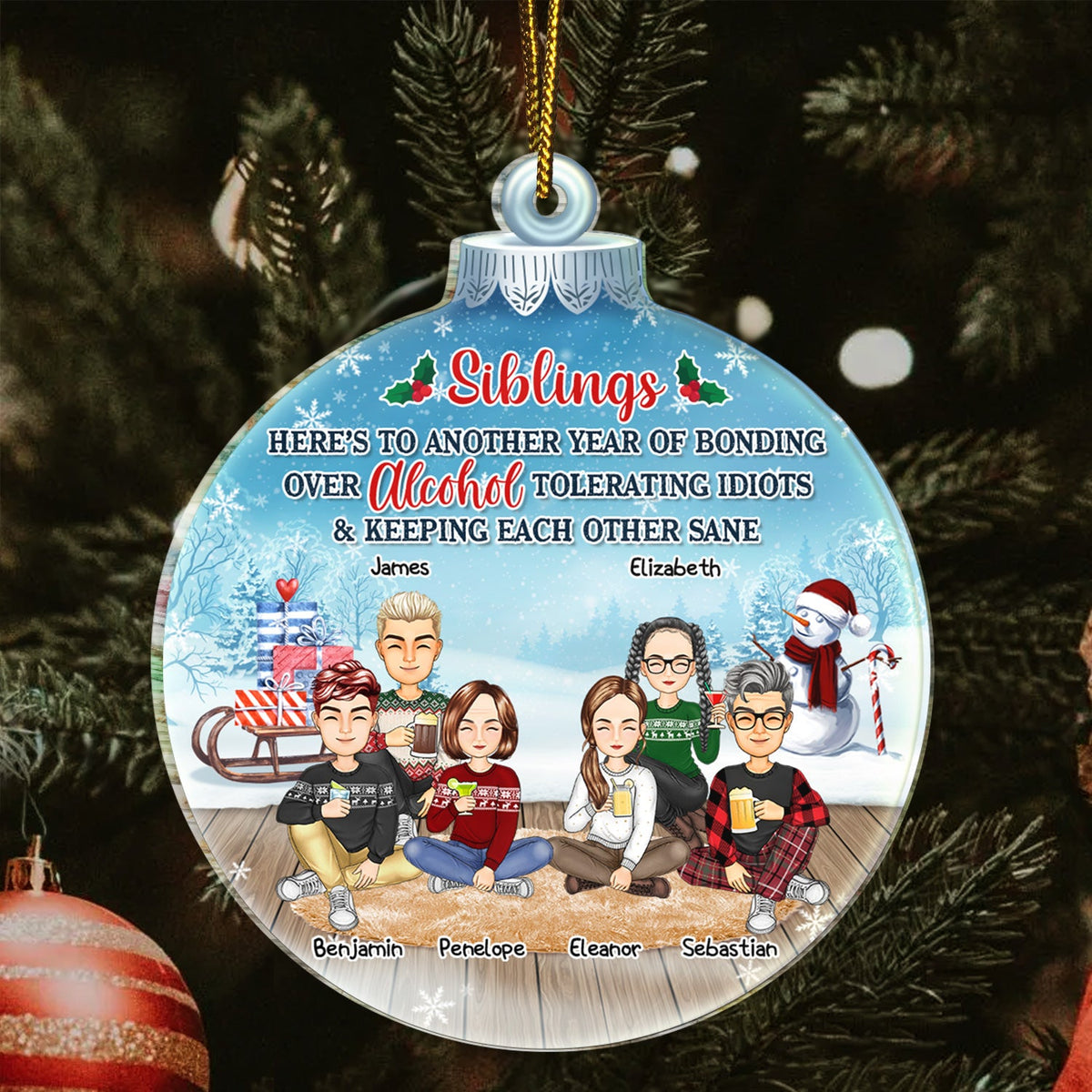 Besties Keeping Each Other Sane - Christmas Gift For Colleagues, Sisters, Brothers, Siblings, Best Friends - Personalized Custom Shaped Acrylic Ornament