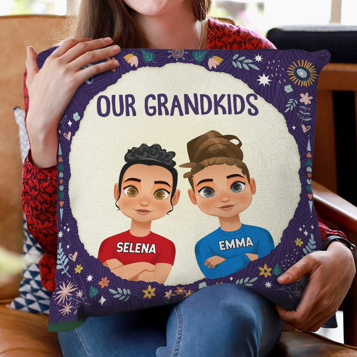 Flat Art Our Grandkids - Birthday, Holiday Gift For Grandparents, Nana, Papa - Personalized Pillow