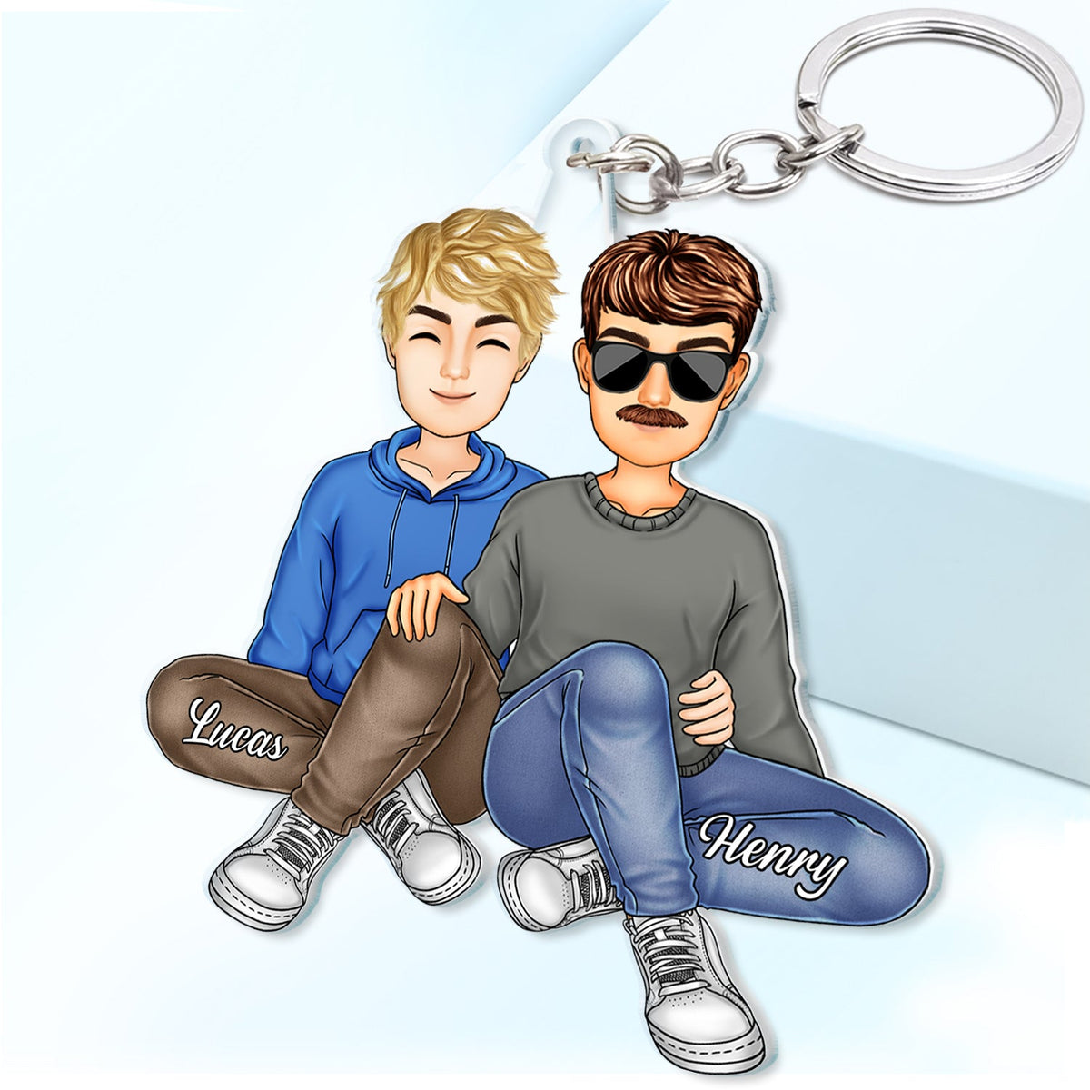 Couple Sitting Together - Anniversary Gift For Couples - Personalized Cutout Acrylic Keychain