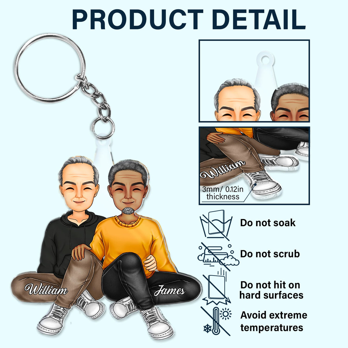 Couple Sitting Together - Anniversary Gift For Couples - Personalized Cutout Acrylic Keychain