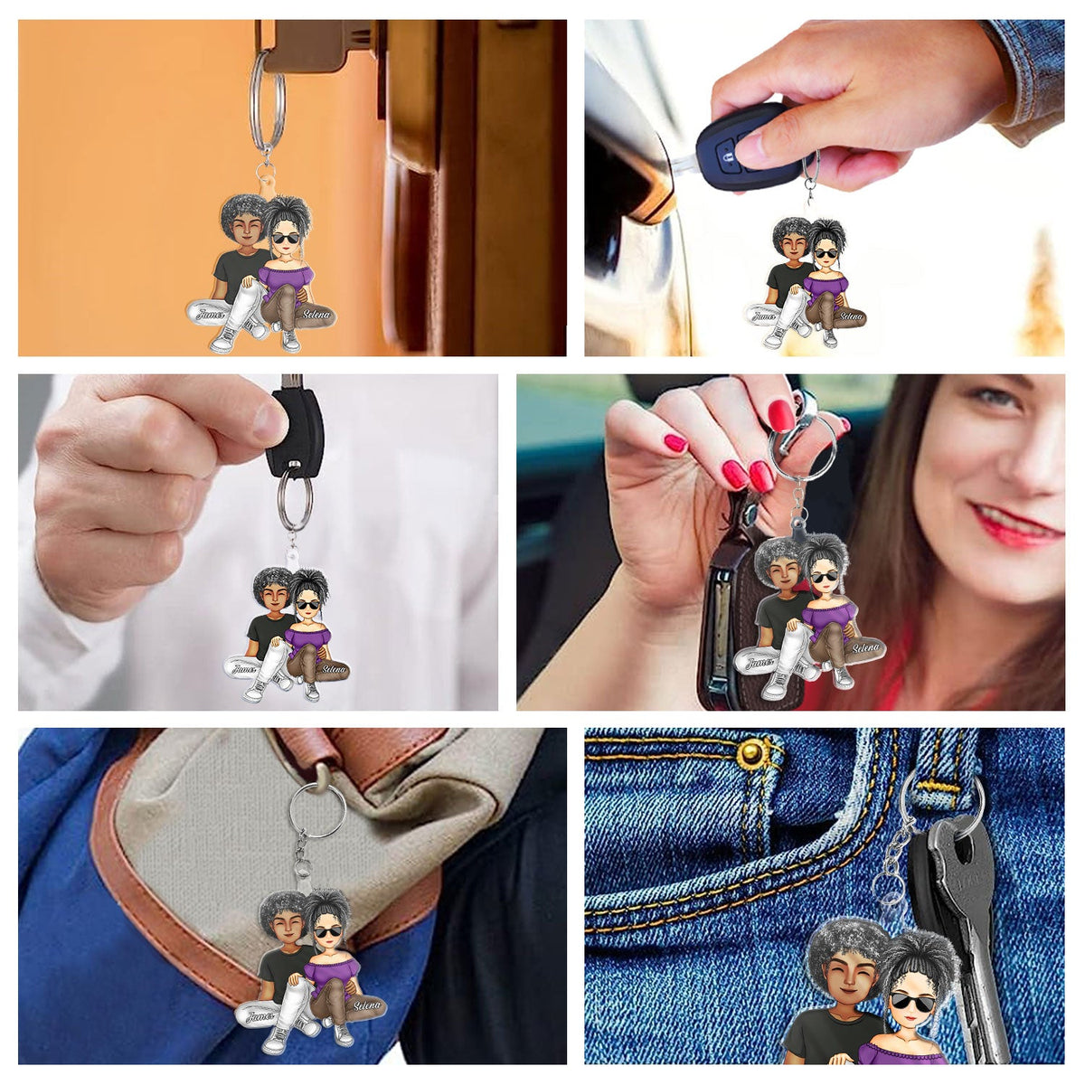 Couple Sitting Together - Anniversary Gift For Couples - Personalized Cutout Acrylic Keychain