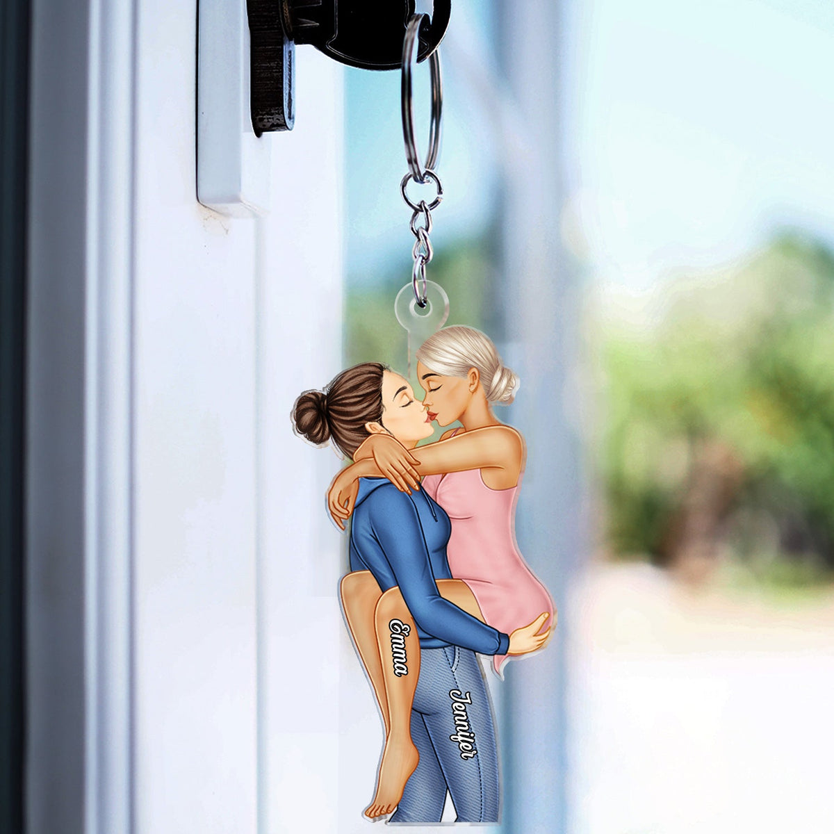 Couple s'embrassant - Cadeau d'anniversaire pour couples - Porte-clés en acrylique découpé personnalisé