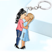 Couple Chibi s'embrassant - Cadeau d'anniversaire pour couples - Porte-clés en acrylique découpé personnalisé