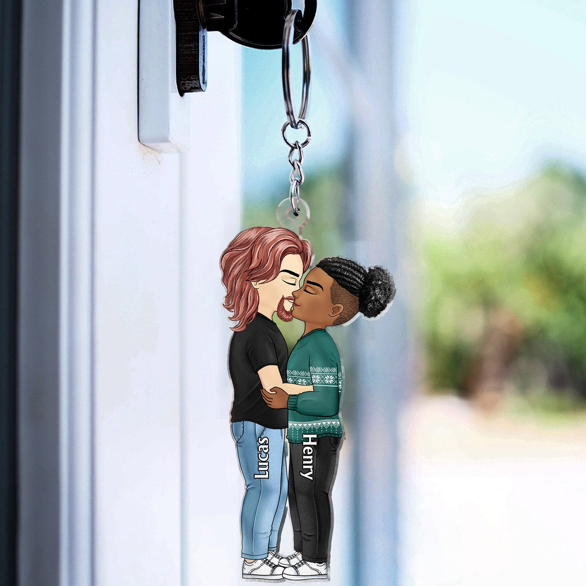 Couple Chibi s'embrassant - Cadeau d'anniversaire pour couples - Porte-clés en acrylique découpé personnalisé