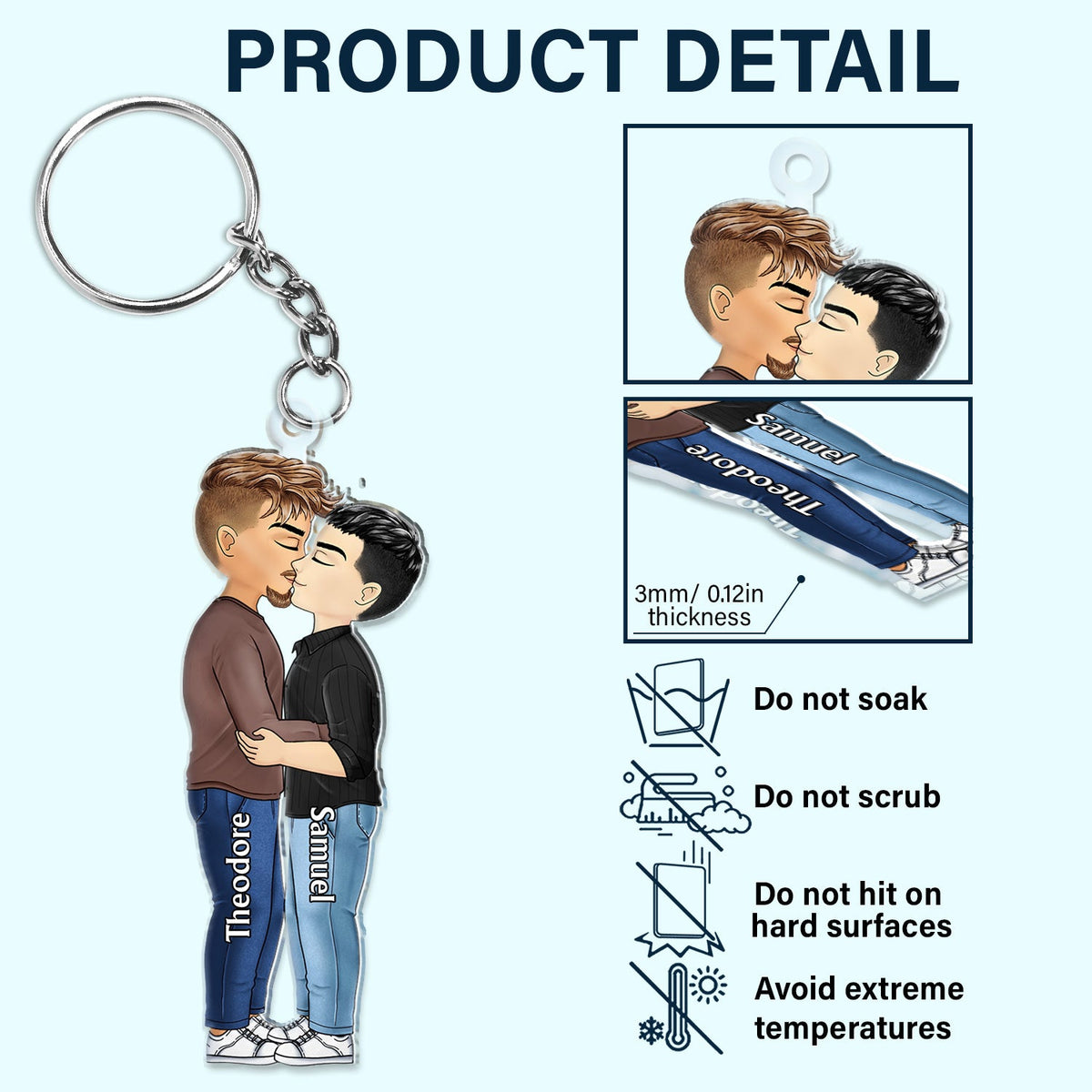 Couple Chibi s'embrassant - Cadeau d'anniversaire pour couples - Porte-clés en acrylique découpé personnalisé