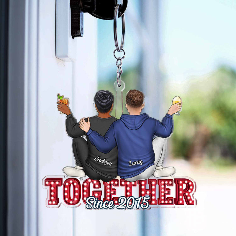 Couple Hugging Together Since - Anniversary Gift For Couples - Personalized Cutout Acrylic Keychain