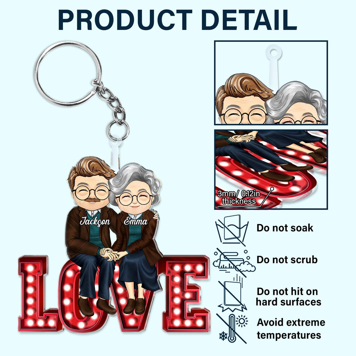 Chibi Couple Love Together - Anniversary Gift For Couples - Personalized Cutout Acrylic Keychain