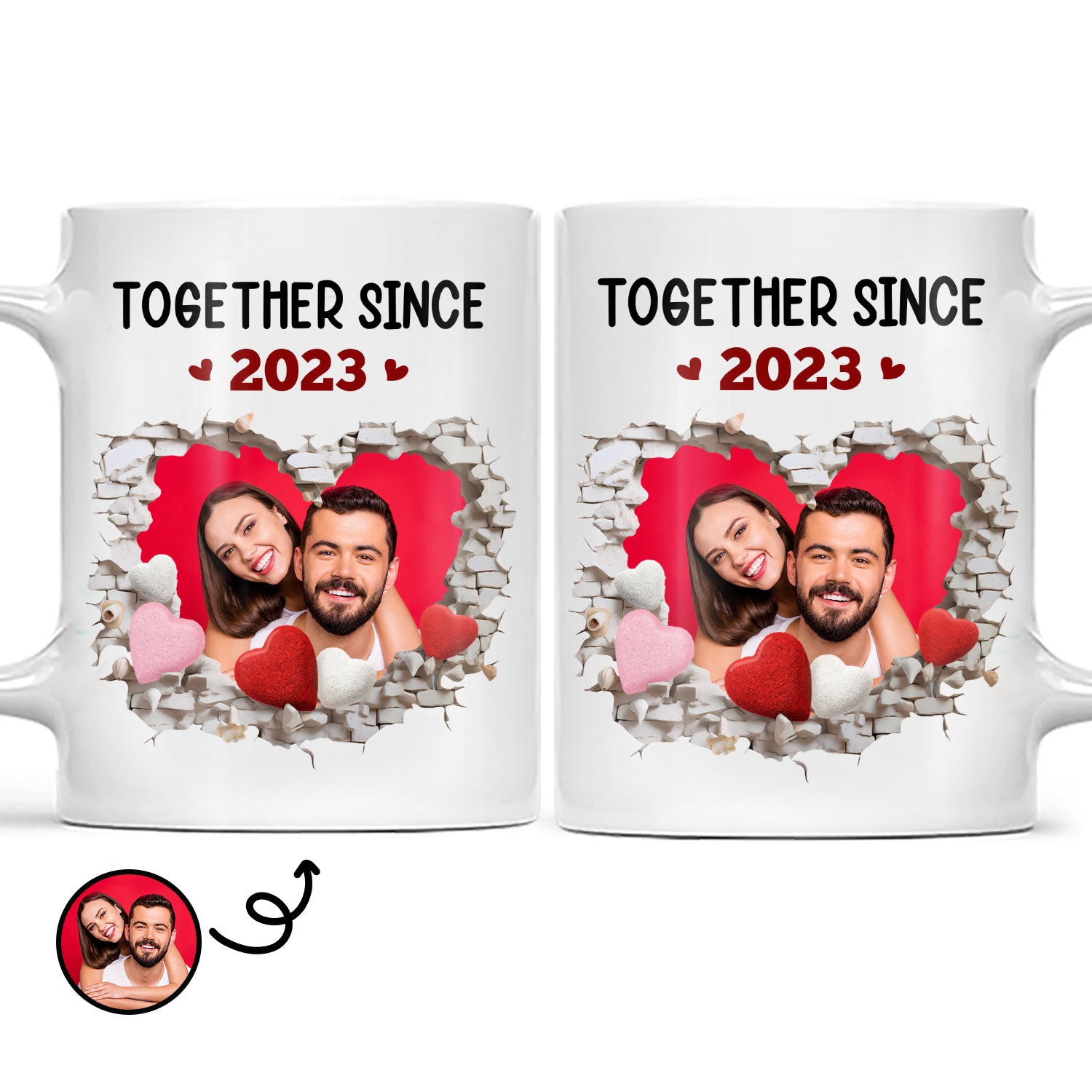Custom Photo Together Since Stone Heart - Birthday, Anniversary Gift For Spouse, Husband, Wife, Couple - Personalized White Edge-to-Edge Mug
