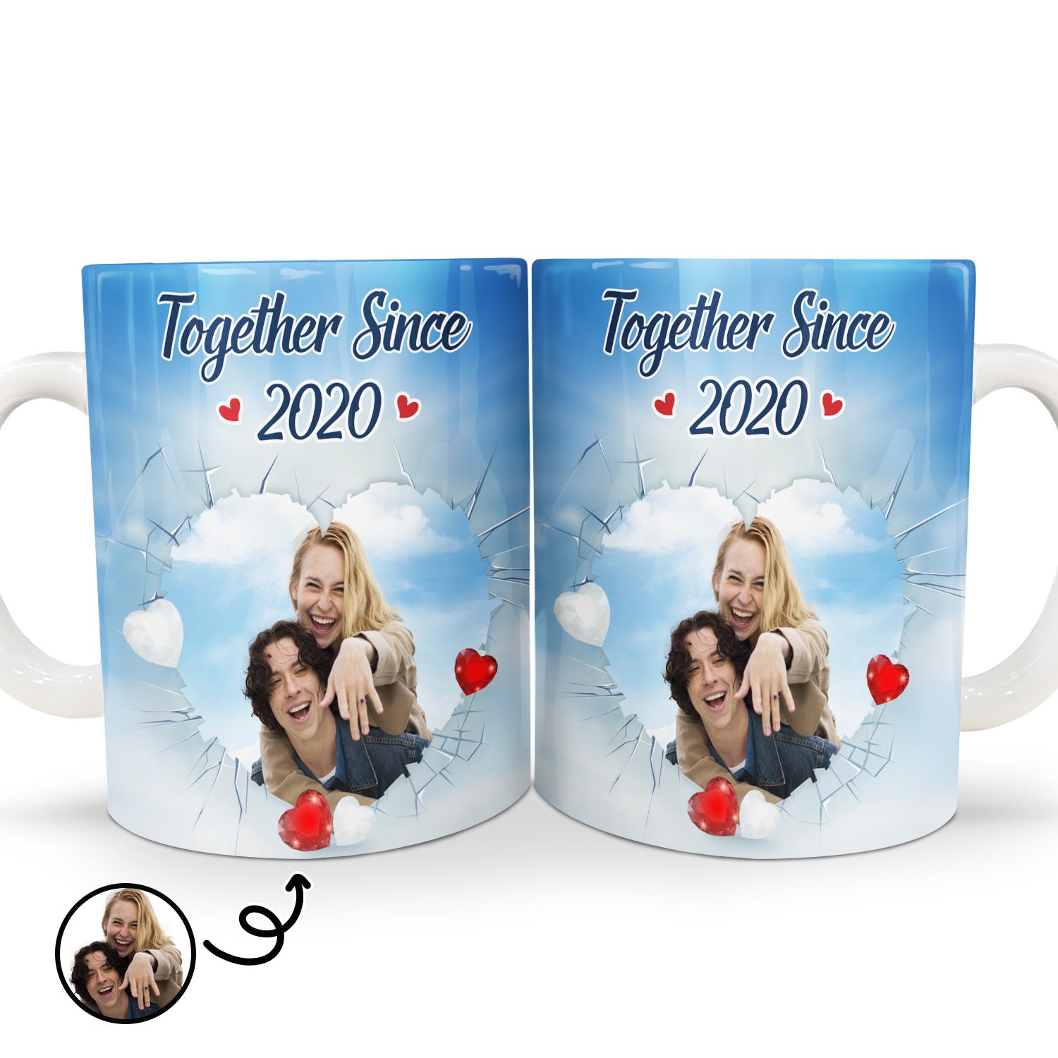 Custom Photo Together Since Crystal Heart - Birthday, Anniversary Gift For Spouse, Husband, Wife, Couple - Personalized White Edge-to-Edge Mug