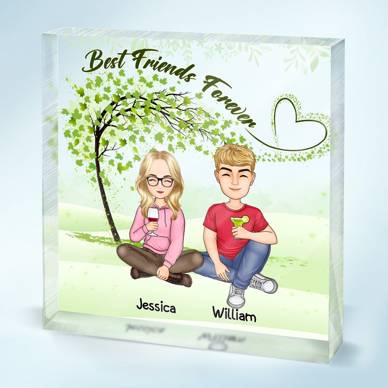 Besties Sisters Forever - Gift For Colleagues, Brothers, Siblings, Best Friends - Personalized Square Shaped Acrylic Plaque