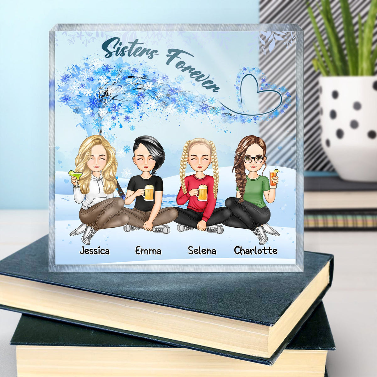 Besties Sisters Forever - Gift For Colleagues, Brothers, Siblings, Best Friends - Personalized Square Shaped Acrylic Plaque