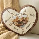 Custom Photo Puzzle Name - Birthday, Holiday Gift For Parent, Couple, Grandparent - Personalized Heart Shaped Pillow