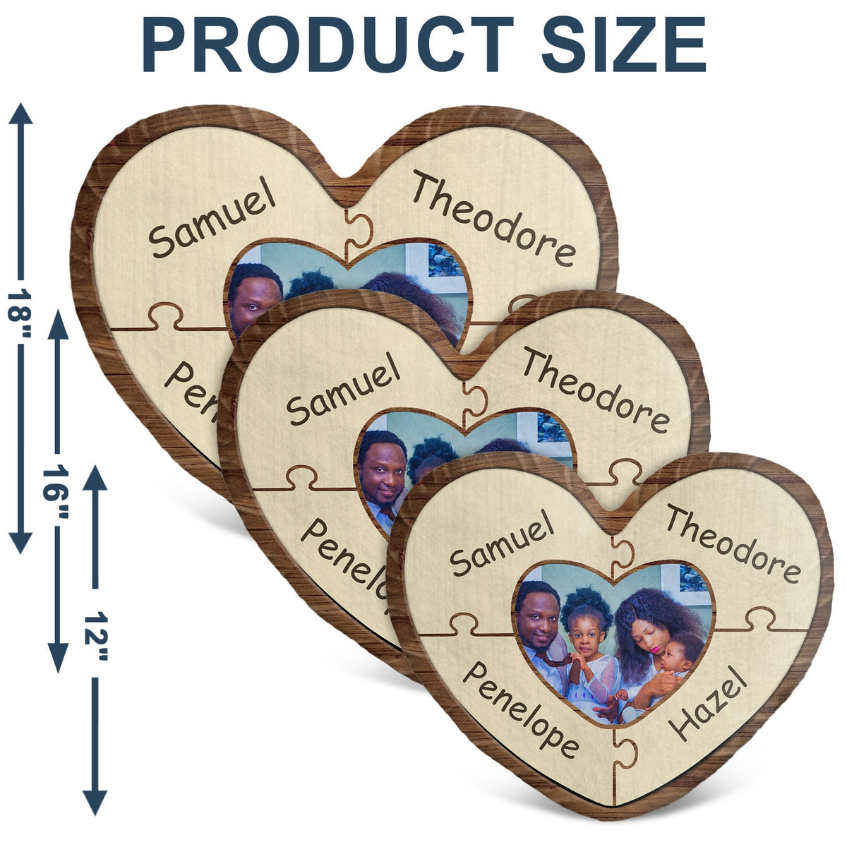 Custom Photo Puzzle Name - Birthday, Holiday Gift For Parent, Couple, Grandparent - Personalized Heart Shaped Pillow