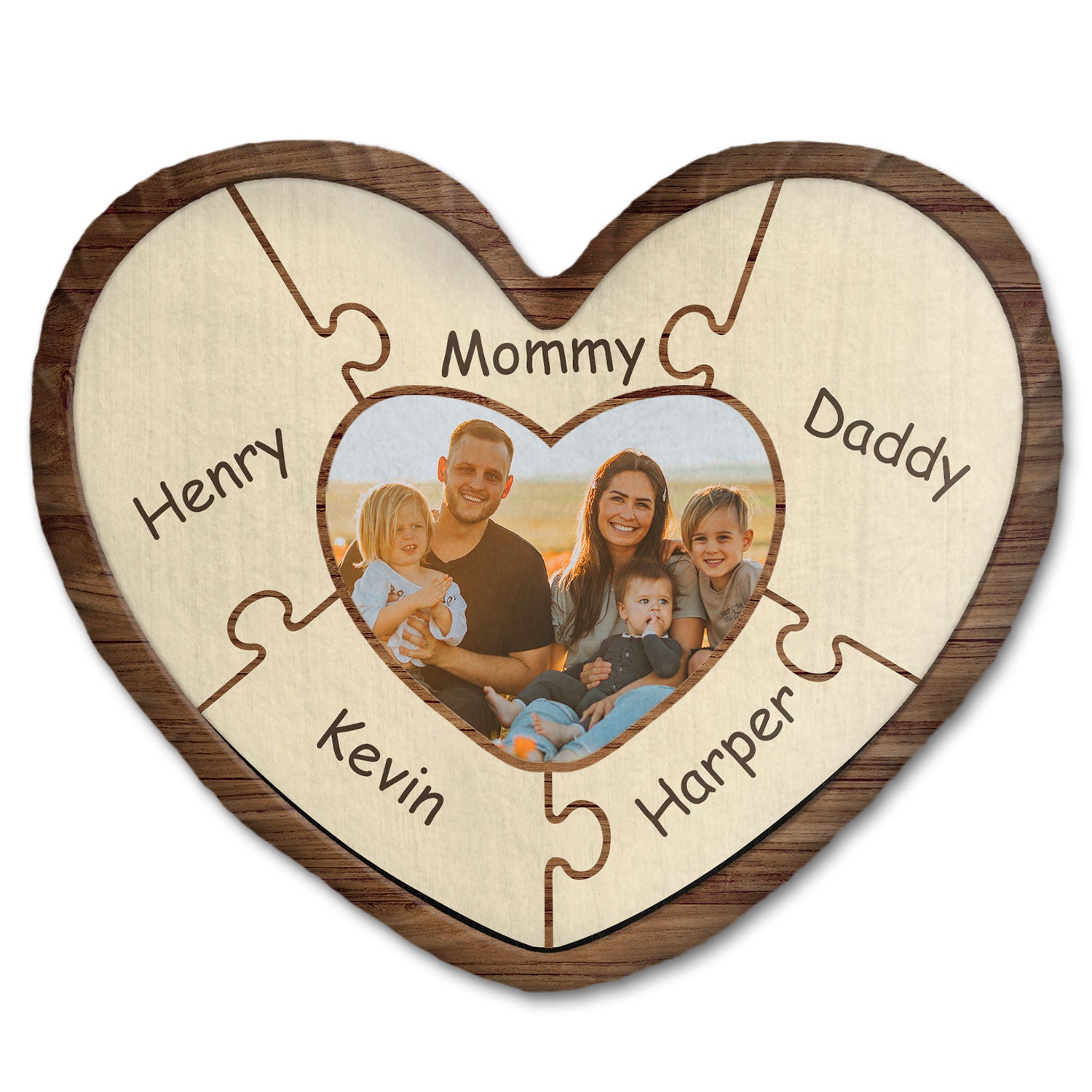 Custom Photo Puzzle Name - Birthday, Holiday Gift For Parent, Couple, Grandparent - Personalized Heart Shaped Pillow