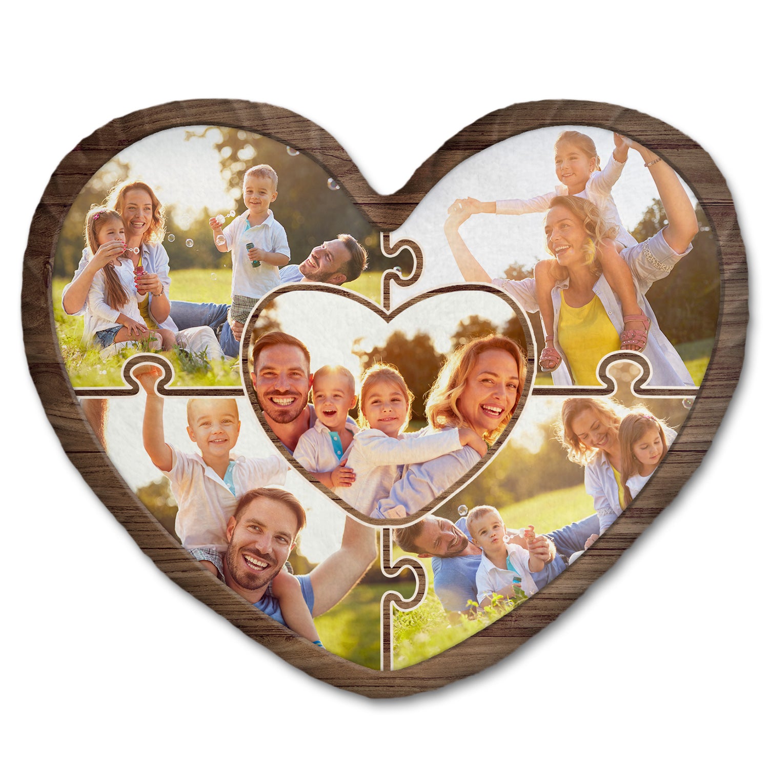 Custom Photo Puzzle Picture - Birthday, Holiday Gift For Parent, Couple, Grandparent - Personalized Heart Shaped Pillow