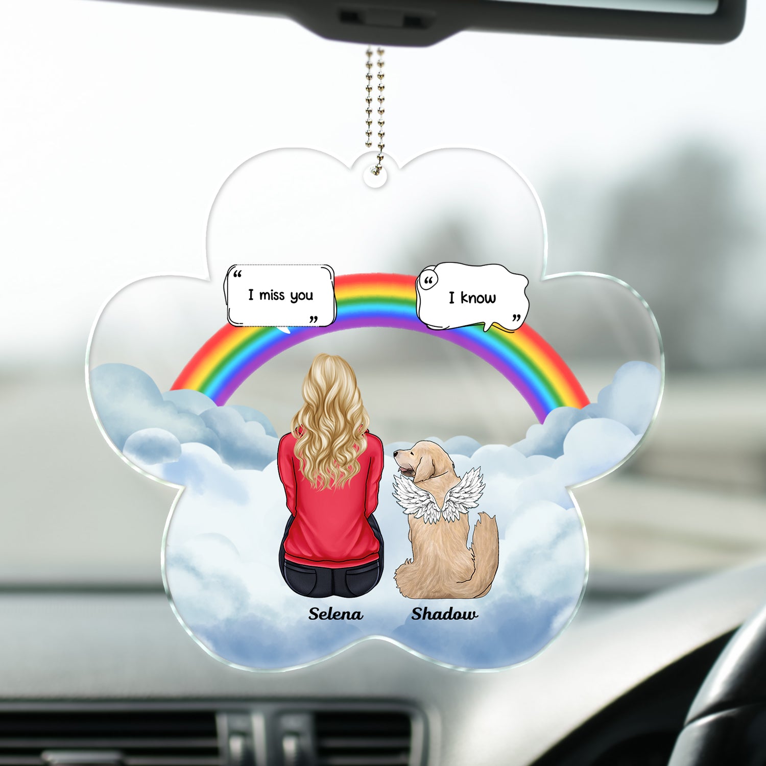 I Miss You - Memorial Gift For Pet Lovers, Dog Mom, Dog Dad, Cat Mom, Cat Dad - Personalized Acrylic Car Hanger
