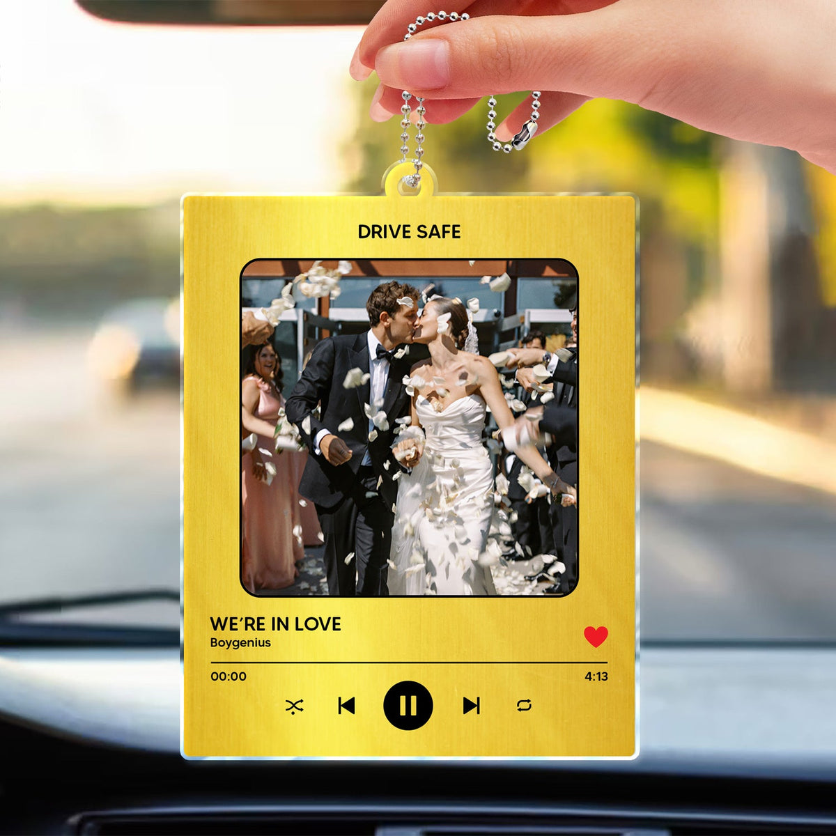 Photo personnalisée avec chanson préférée - Cadeau pour couples, BFF, famille - Cintre de voiture en acrylique personnalisé