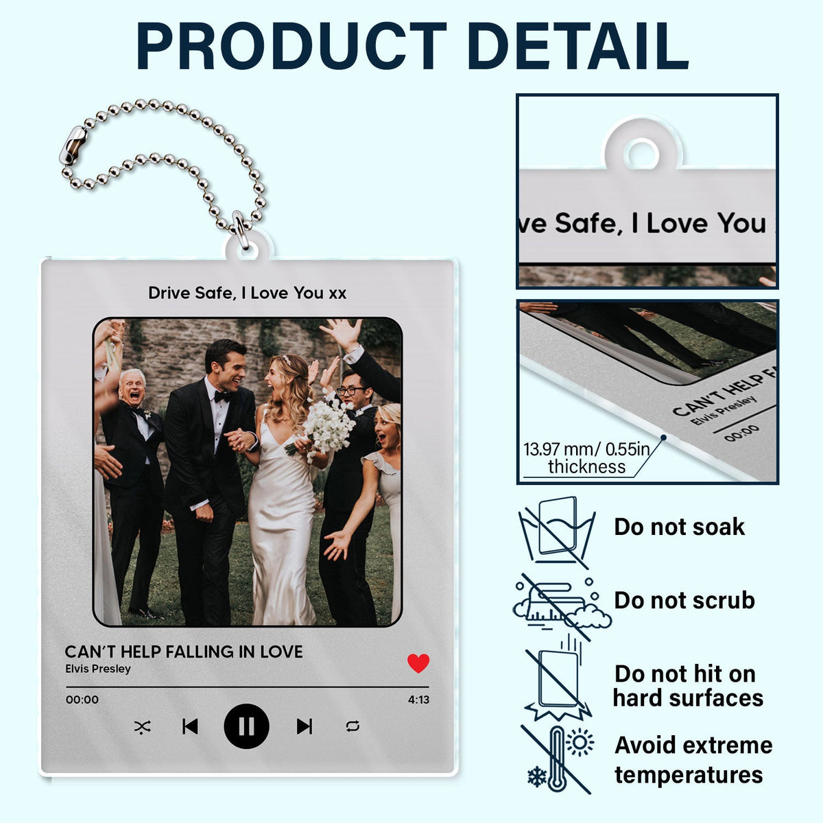 Photo personnalisée avec chanson préférée - Cadeau pour couples, BFF, famille - Cintre de voiture en acrylique personnalisé