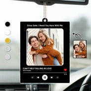 Photo personnalisée avec chanson préférée - Cadeau pour couples, BFF, famille - Cintre de voiture en acrylique personnalisé