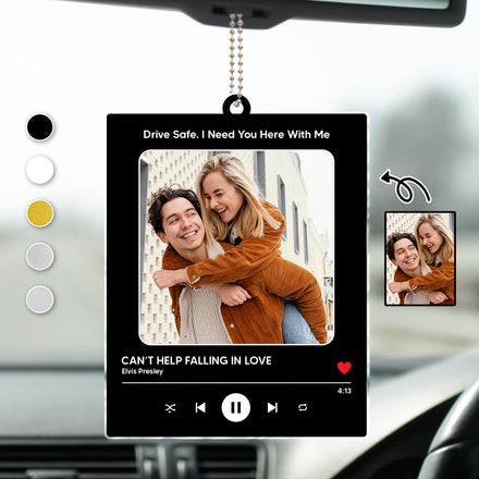 Photo personnalisée avec chanson préférée - Cadeau pour couples, BFF, famille - Cintre de voiture en acrylique personnalisé